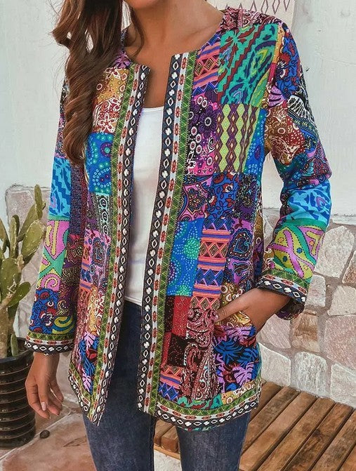 Printed loose long sleeve coat