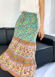 Bohemian Print Elastic High Waist  Long Skirt