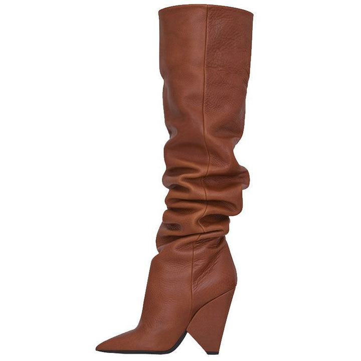 Pointed-toe Folds Profiled Heel Over The Knee Boots