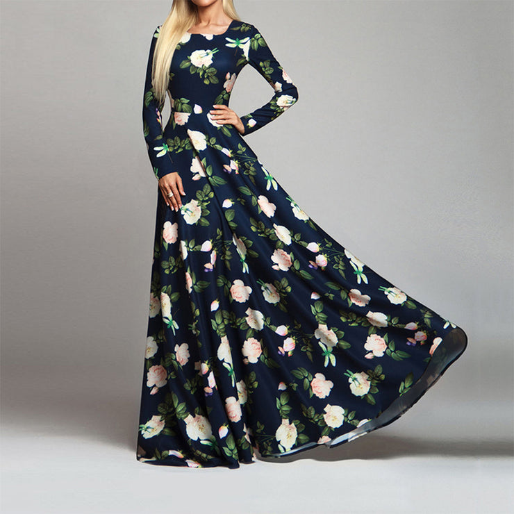 Print slimming vintage evening dress