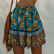 Boho floral print short skirt