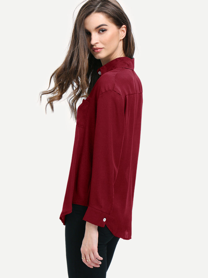 Lapel button chiffon shirt