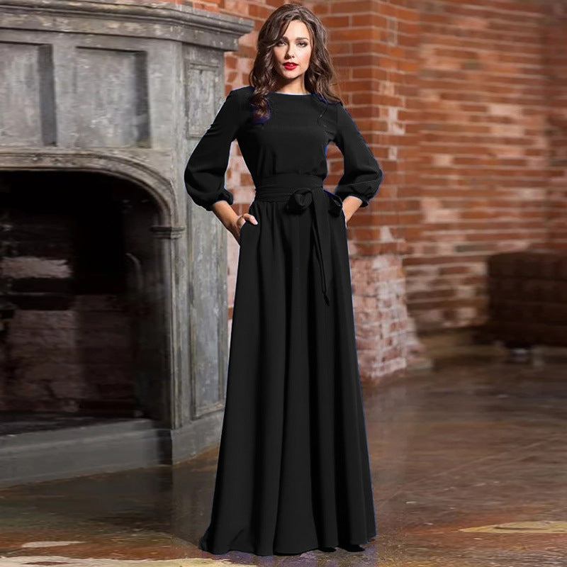 Full length solid color plus size evening dress