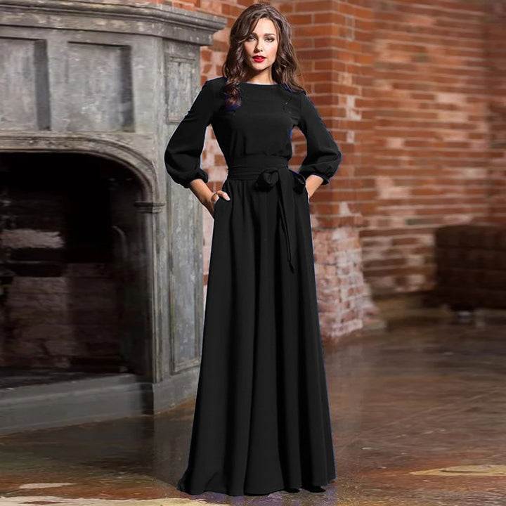 Full length solid color plus size evening dress