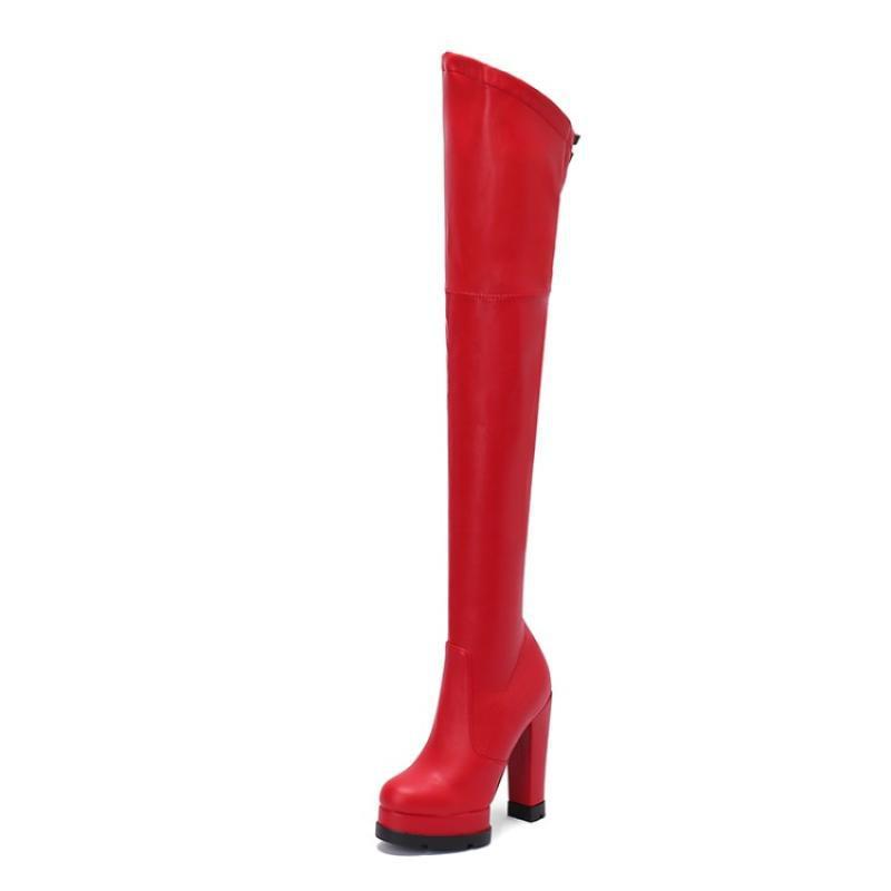 Women's Chunky Heel Platform Elasticity Over The Knee Skinny Boots