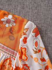 Ethnic boho floral lace-up dress
