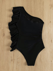 Ruffled Single Shoulder One-Piece Swimwear