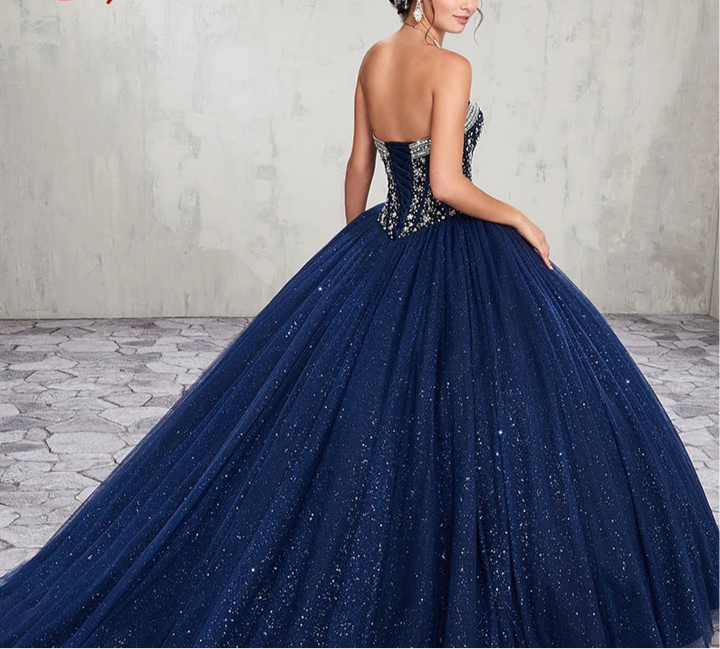 Luxury Navy Blue Tulle Quinceanera Dress