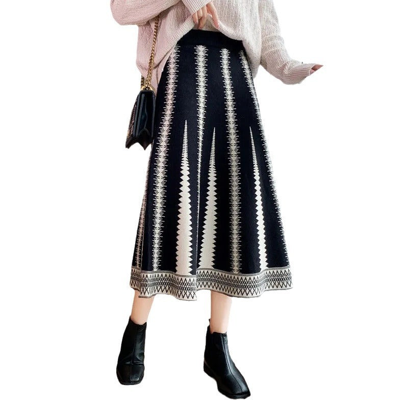 Retro Striped Knitted Skirt