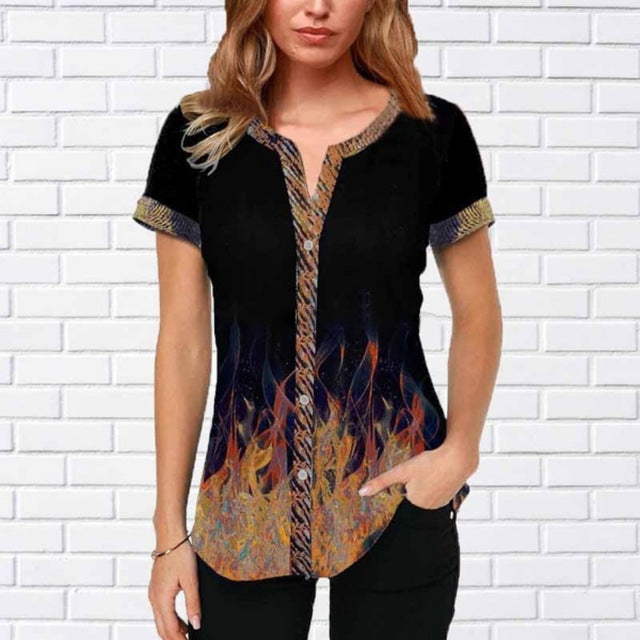 V-neck button ladies shirt