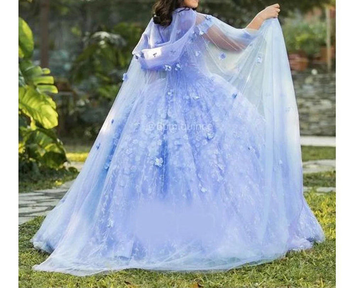 Lace Appliques Floor Length Quinceanera Dress with Cape