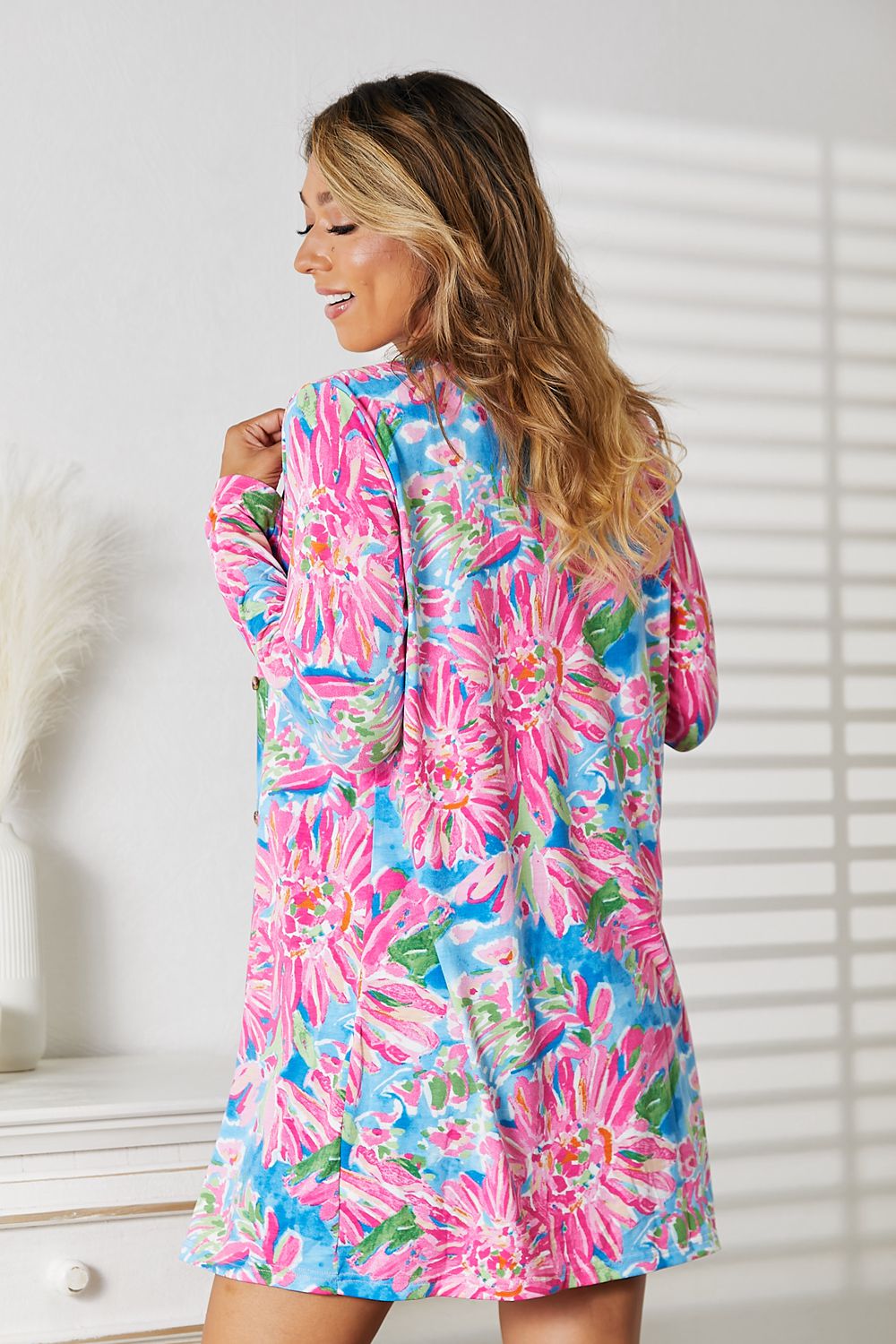 Double Take Floral Open Front Long Sleeve Cardigan