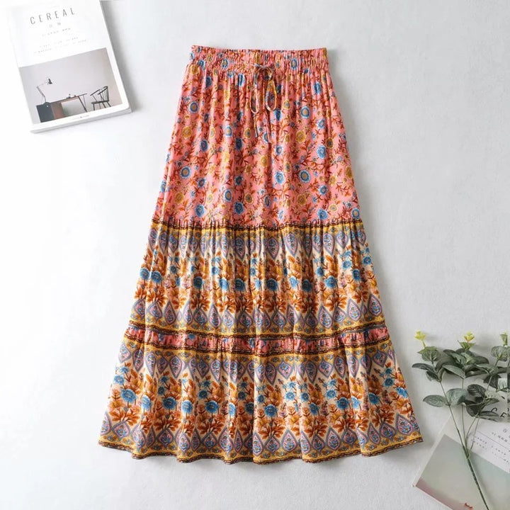 Bohemian Print Elastic High Waist  Long Skirt