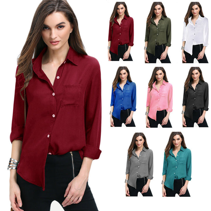 Lapel button chiffon shirt