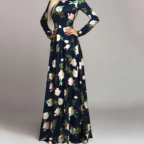 Print slimming vintage evening dress