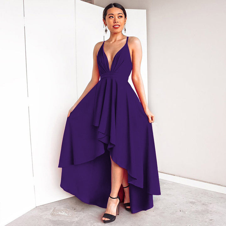 Spaghetti strap V-neck evening dress