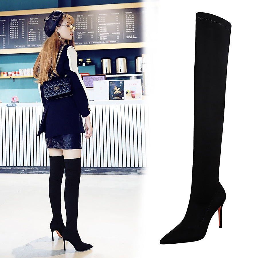 Skinny Heel Pointed-toe Skinny Over-the-knee Boots