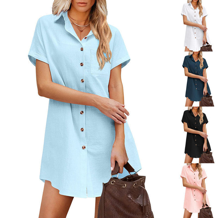 Women's Button Down Short Sleeve Linen Long Shirt