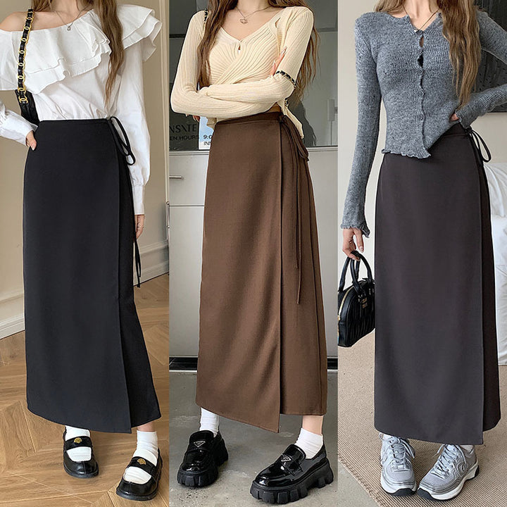 Lace-up Sheath Mid-length Skirt