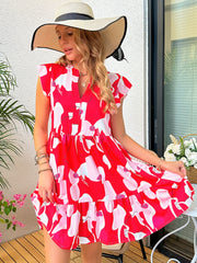 Printed Notched Cap Sleeve Dress