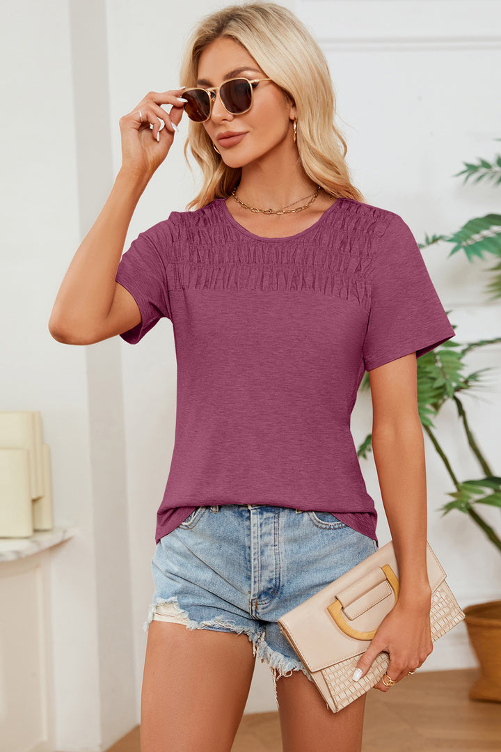 Ruched Round Neck Short Sleeve T-Shirt