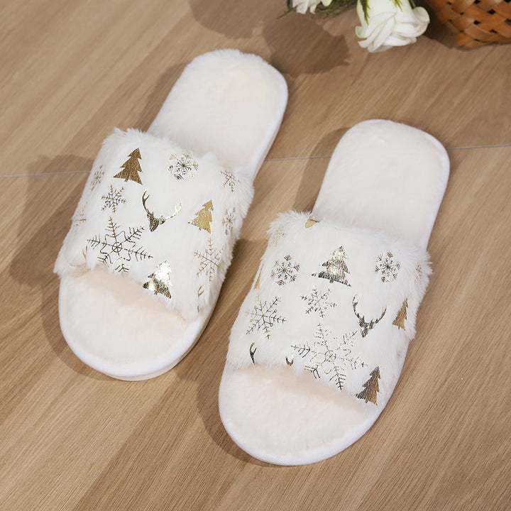 Christmas Plush Open-toed Outdoor Indoor Warm Non-slip  Slippers