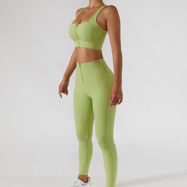 Ribbed One Shoulder Yoga Back Bra Yoga Pants Set