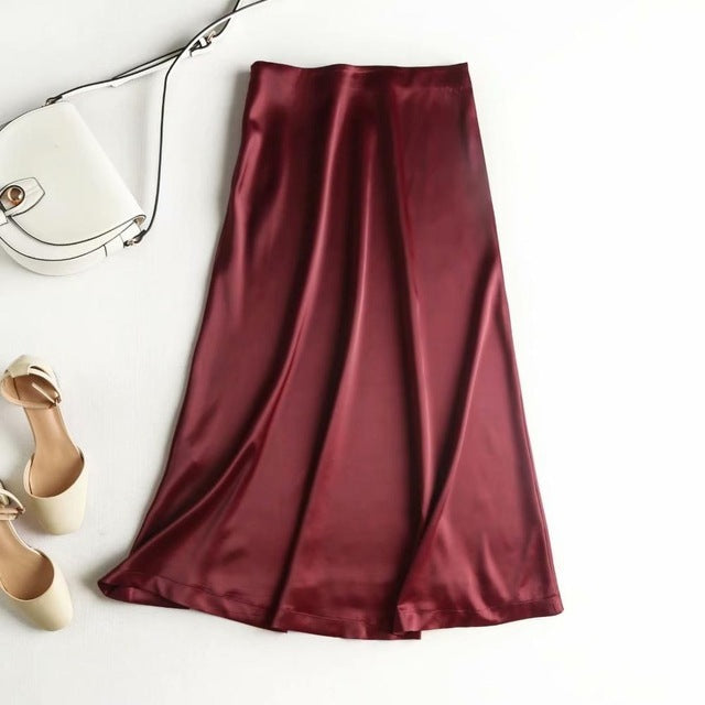 Shiny Silk Satin Long Skirt