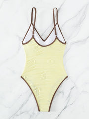 Textured V-Neck Spaghetti Strap One-Piece Swimwear