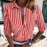 Button Stripe Print Women's Shirt