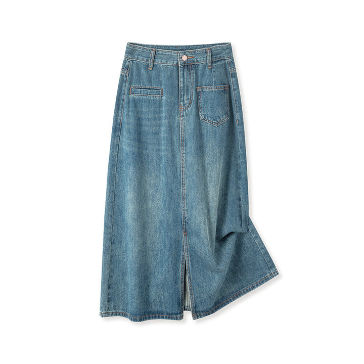 Irregular Denim Slit Skirt