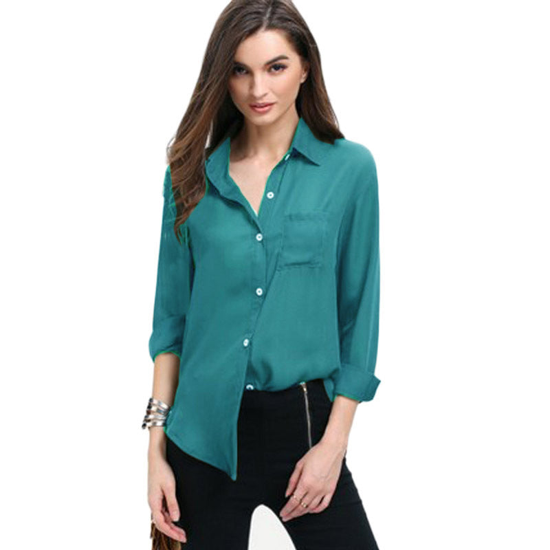 Lapel button chiffon shirt