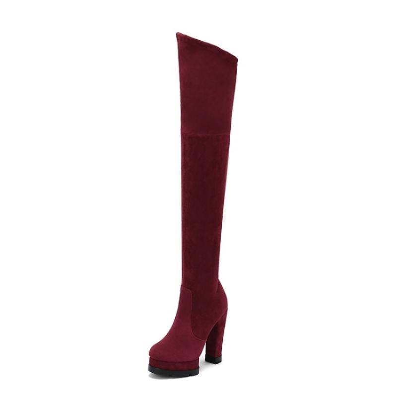 Women's Chunky Heel Platform Elasticity Over The Knee Skinny Boots