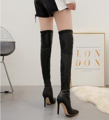 Pointed Toe Tan Sole Heel Over The Knee Stockings  Boots