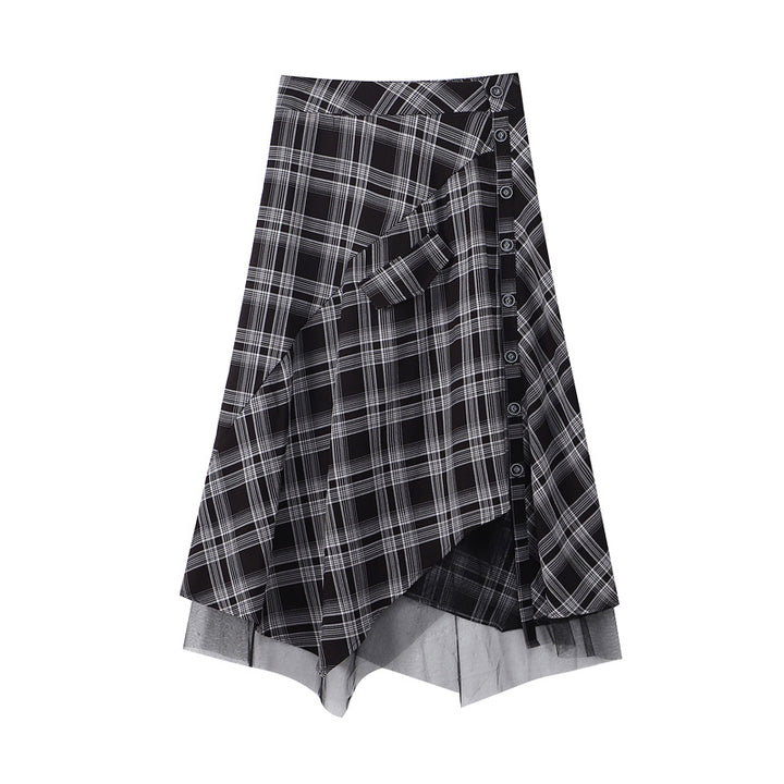 Irregular Plaid High Waist Skirt