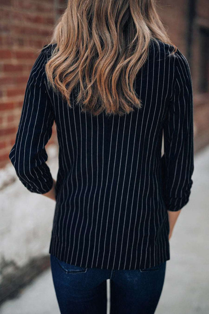 British style striped denim blazer