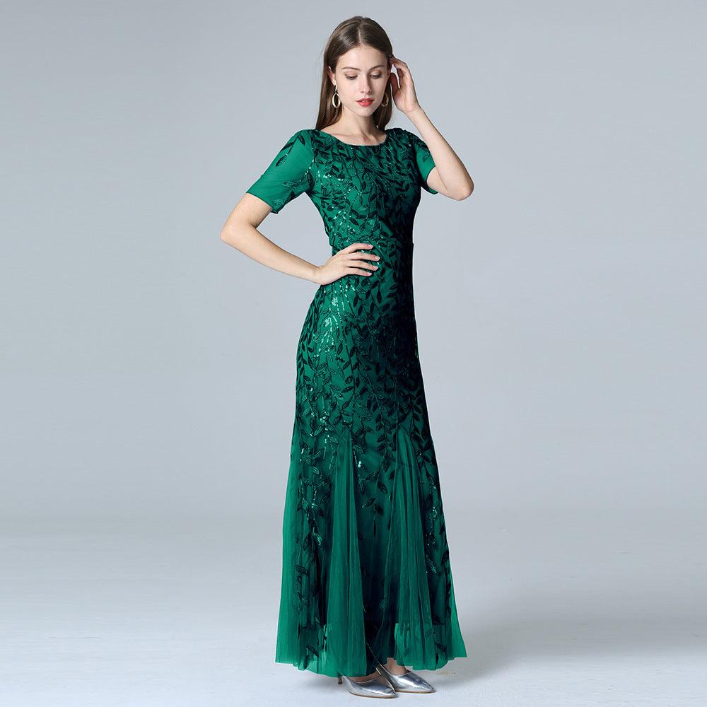 Gauze Sequin Fishtail Evening Dress