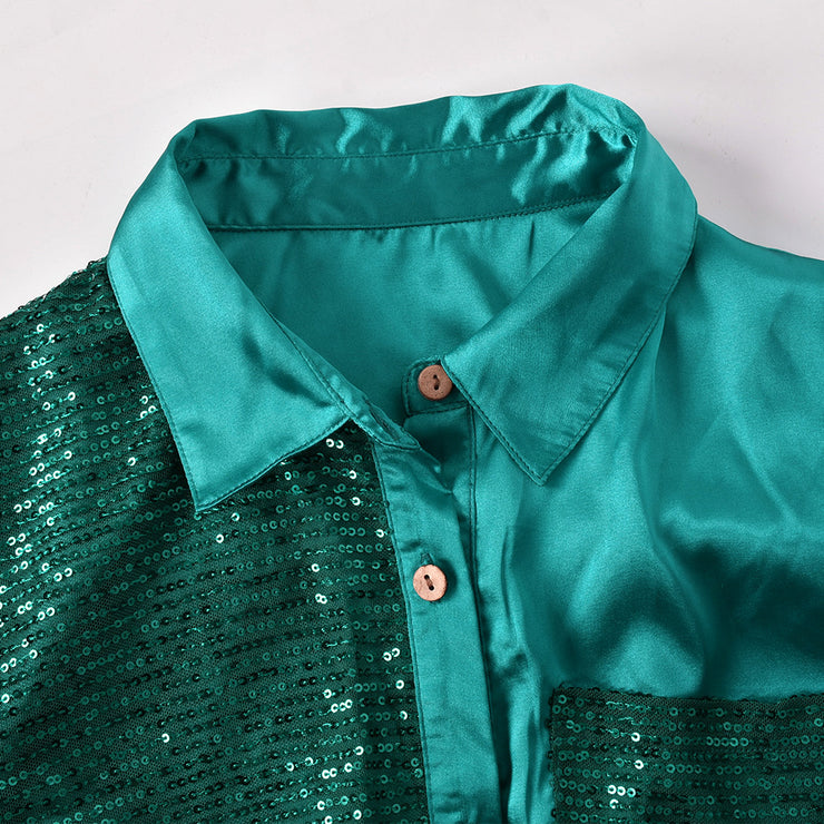 Sequin Panel Women’s Button Shirt