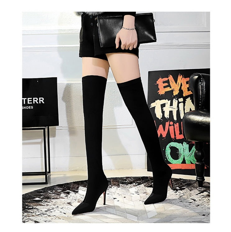 Skinny Heel Pointed-toe Skinny Over-the-knee Boots