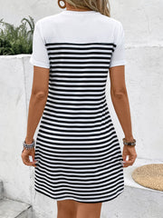 Striped Round Neck Short Sleeve Mini Tee Dress