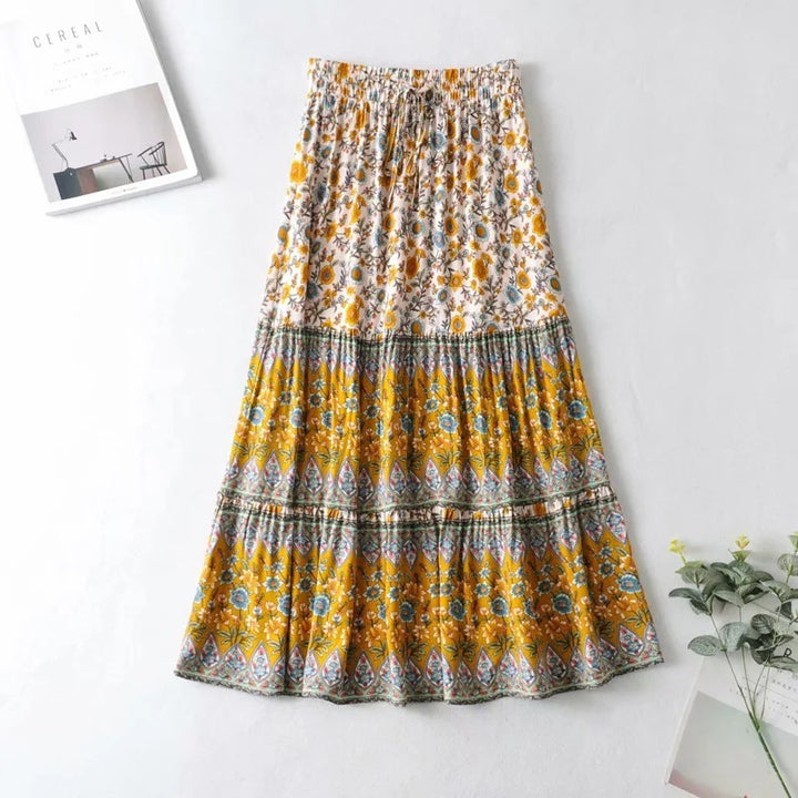 Bohemian Print Elastic High Waist  Long Skirt