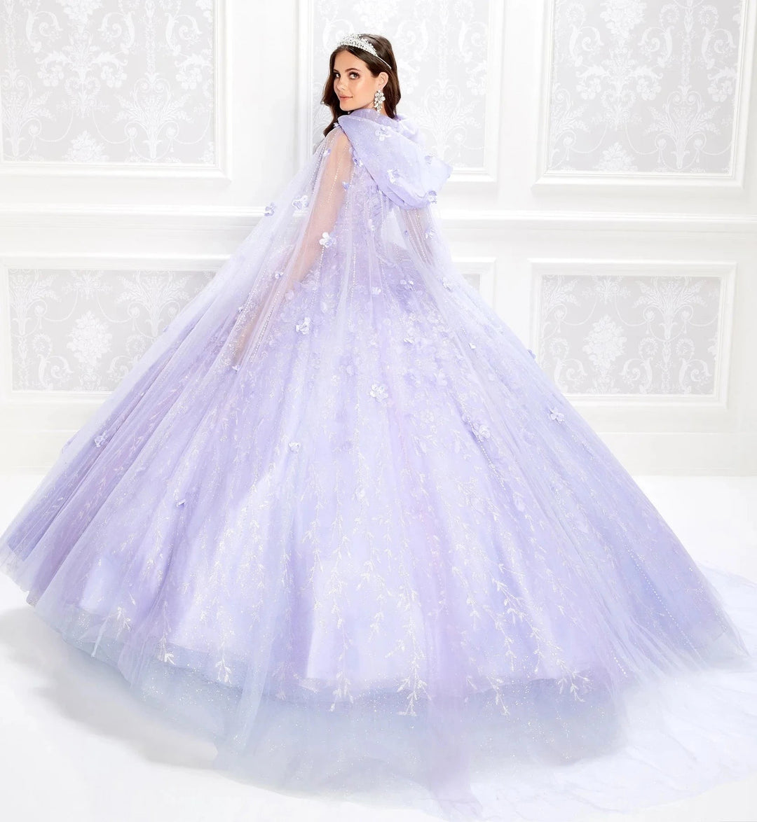 Lace Appliques Floor Length Quinceanera Dress with Cape