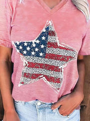 US Flag Graphic V-Neck Short Sleeve T-Shirt