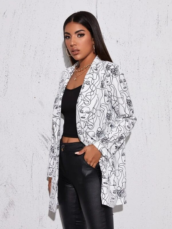 Fashion Print One Button Single Layer Suit Jacket