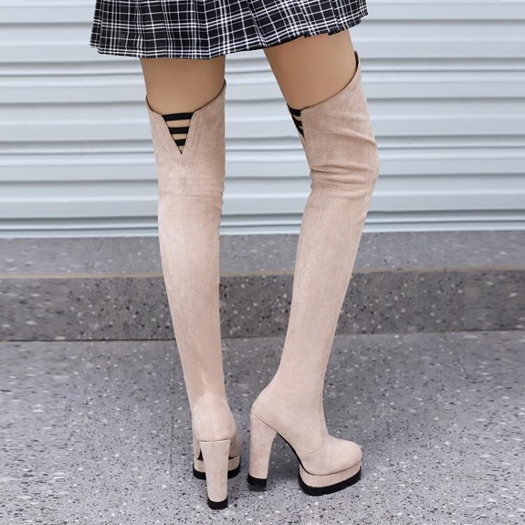 Women's Chunky Heel Platform Elasticity Over The Knee Skinny Boots