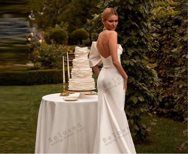 Satin Sheath One Shoulder Mermaid Wedding Dress