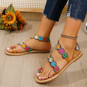 Peacock Embroidery Pattern Flat Sandals