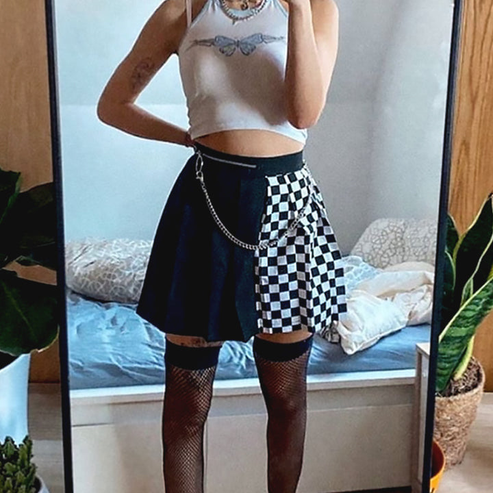 Pleated Lattice Stitching Skirt