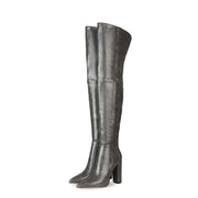 Pointed Side Zipper Thick Heel Over-the-knee Boots