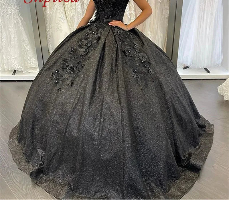 Black Luxury Quinceanera Dresses Ball Gown Puffy